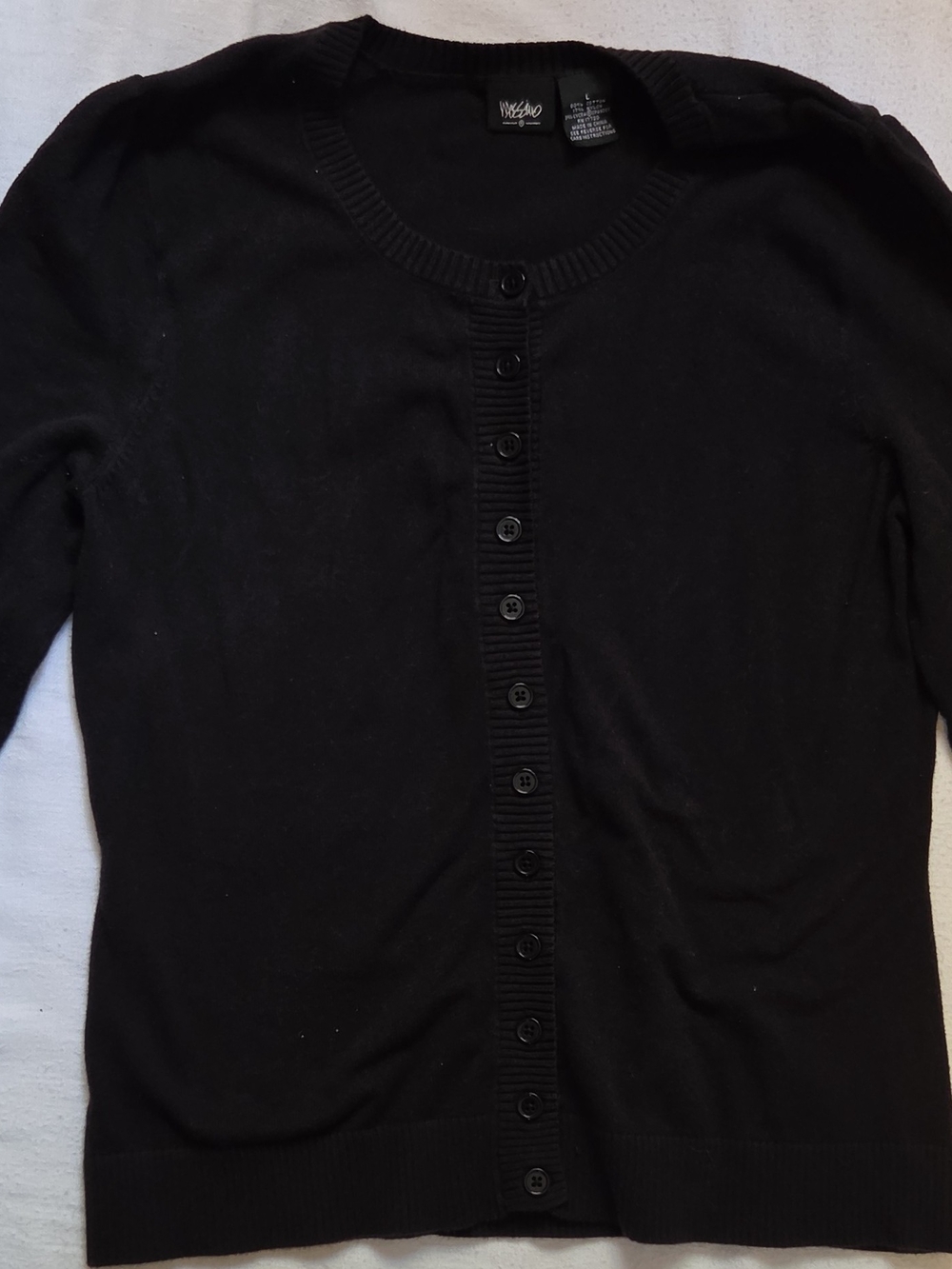 Mossimo Womens L Regular Black Solid Knit Crew Neck Cardigan Button Front